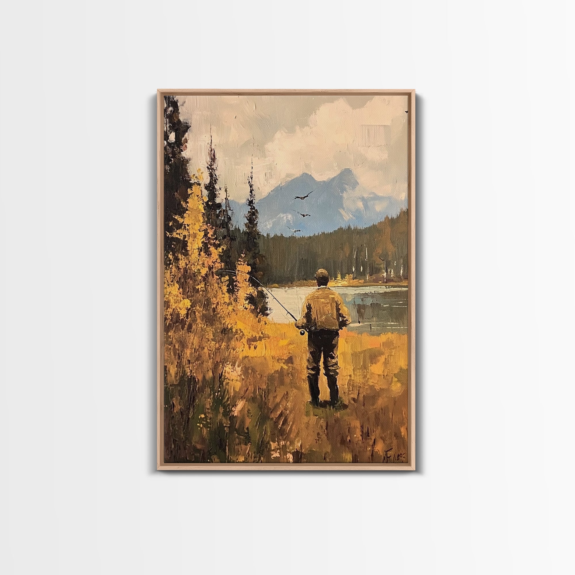 Trout Fly FIshing Wall Art Home Decor, Fly Fishing Painting Canas Print, Cabin Art, Cabin Decor, Fishing Cabin Art, Gift For Dad, Gift For Him