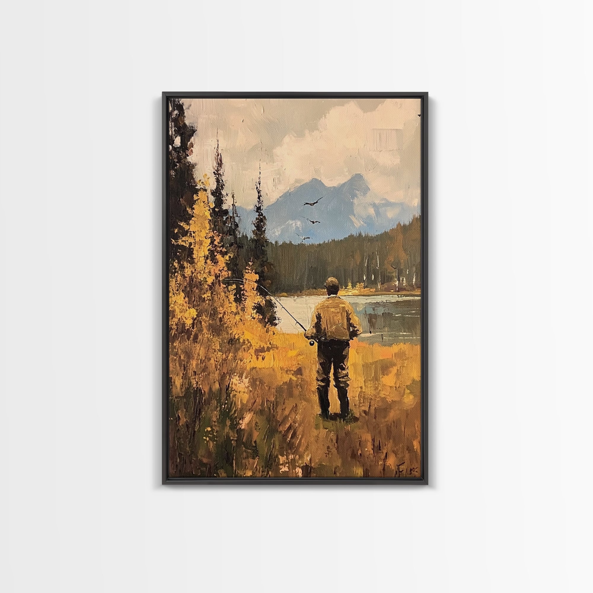 Trout Fly FIshing Wall Art Home Decor, Fly Fishing Painting Canas Print, Cabin Art, Cabin Decor, Fishing Cabin Art, Gift For Dad, Gift For Him