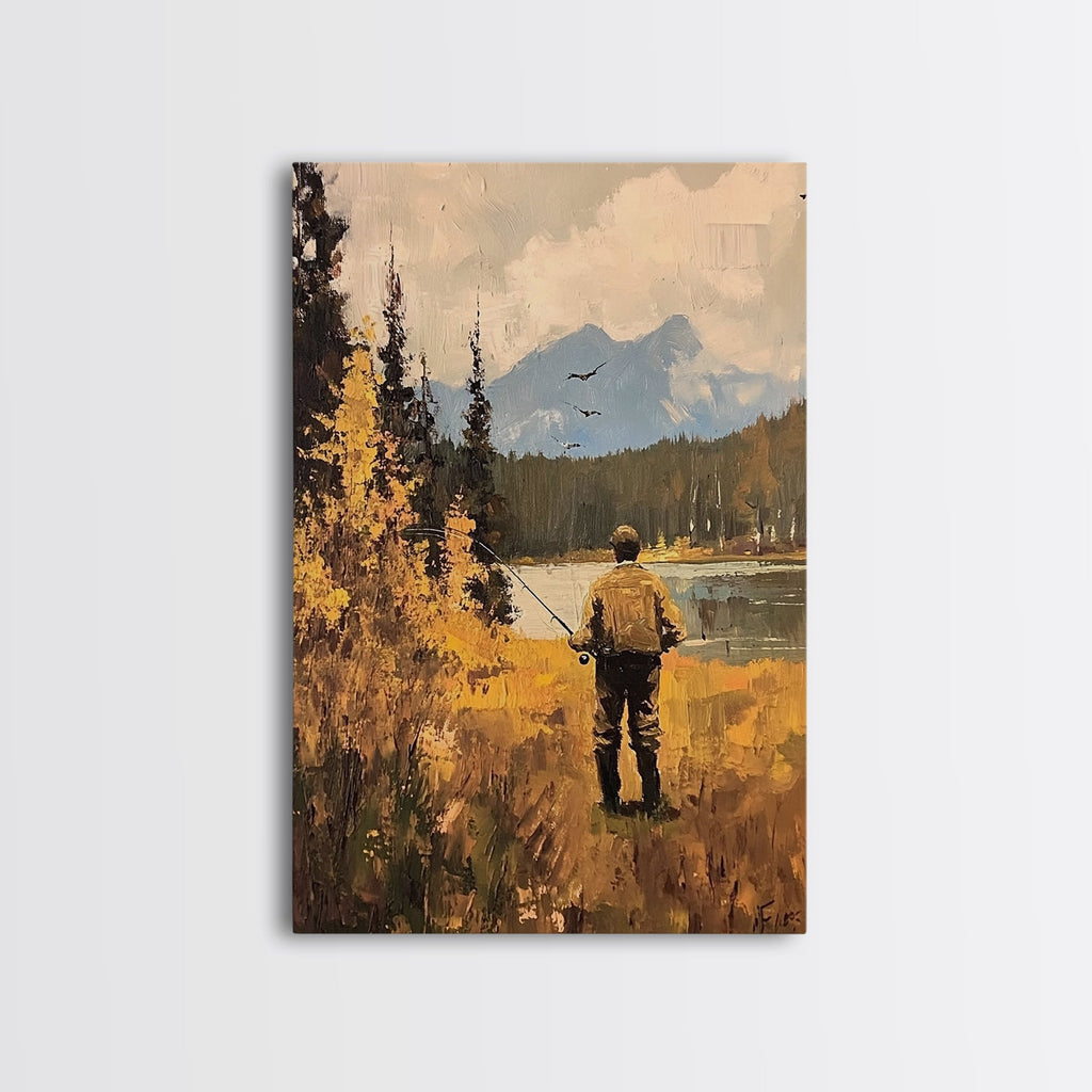 Trout Fly FIshing Wall Art Home Decor, Fly Fishing Painting Canas Print, Cabin Art, Cabin Decor, Fishing Cabin Art, Gift For Dad, Gift For Him