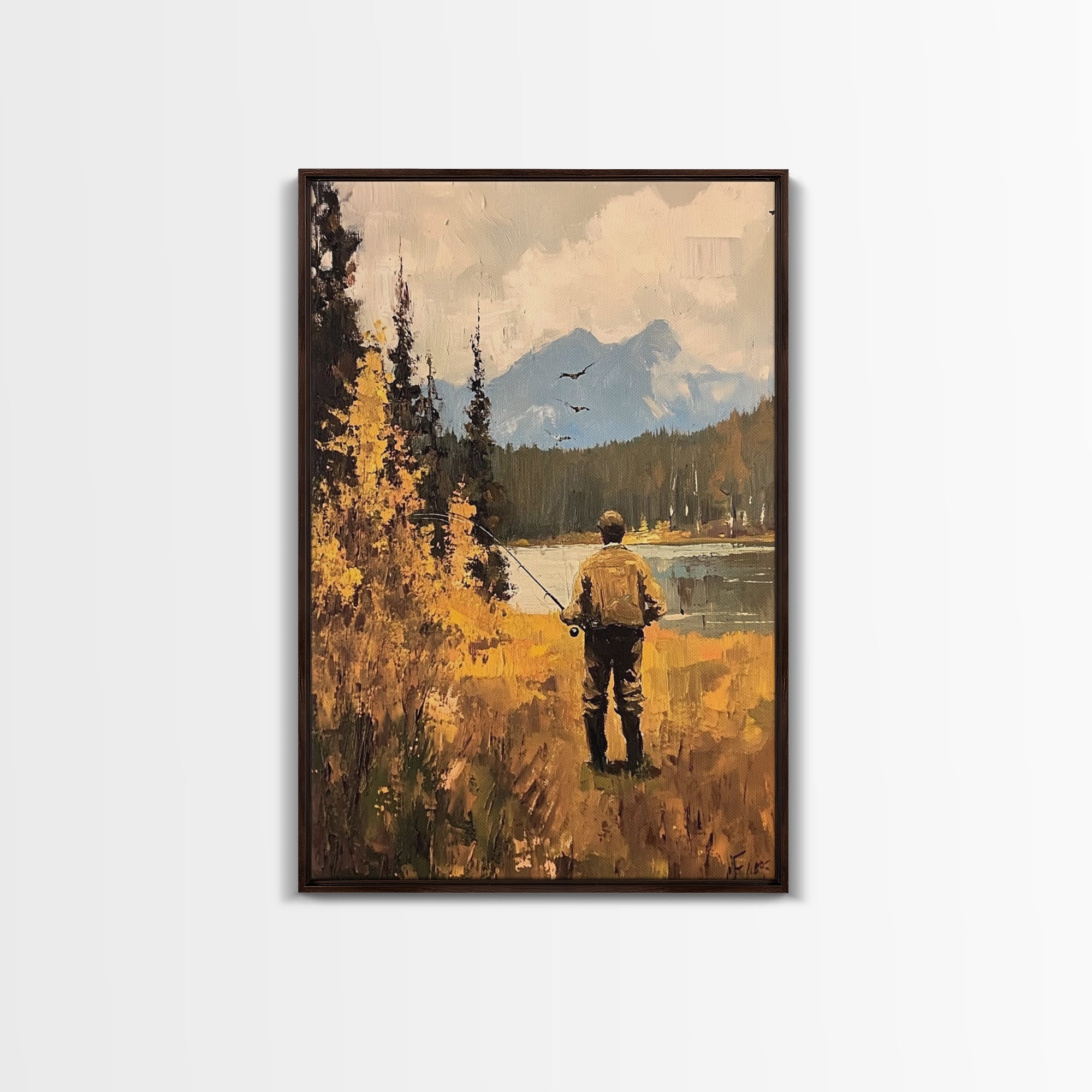 Trout Fly FIshing Wall Art Home Decor, Fly Fishing Painting Canas Print, Cabin Art, Cabin Decor, Fishing Cabin Art, Gift For Dad, Gift For Him