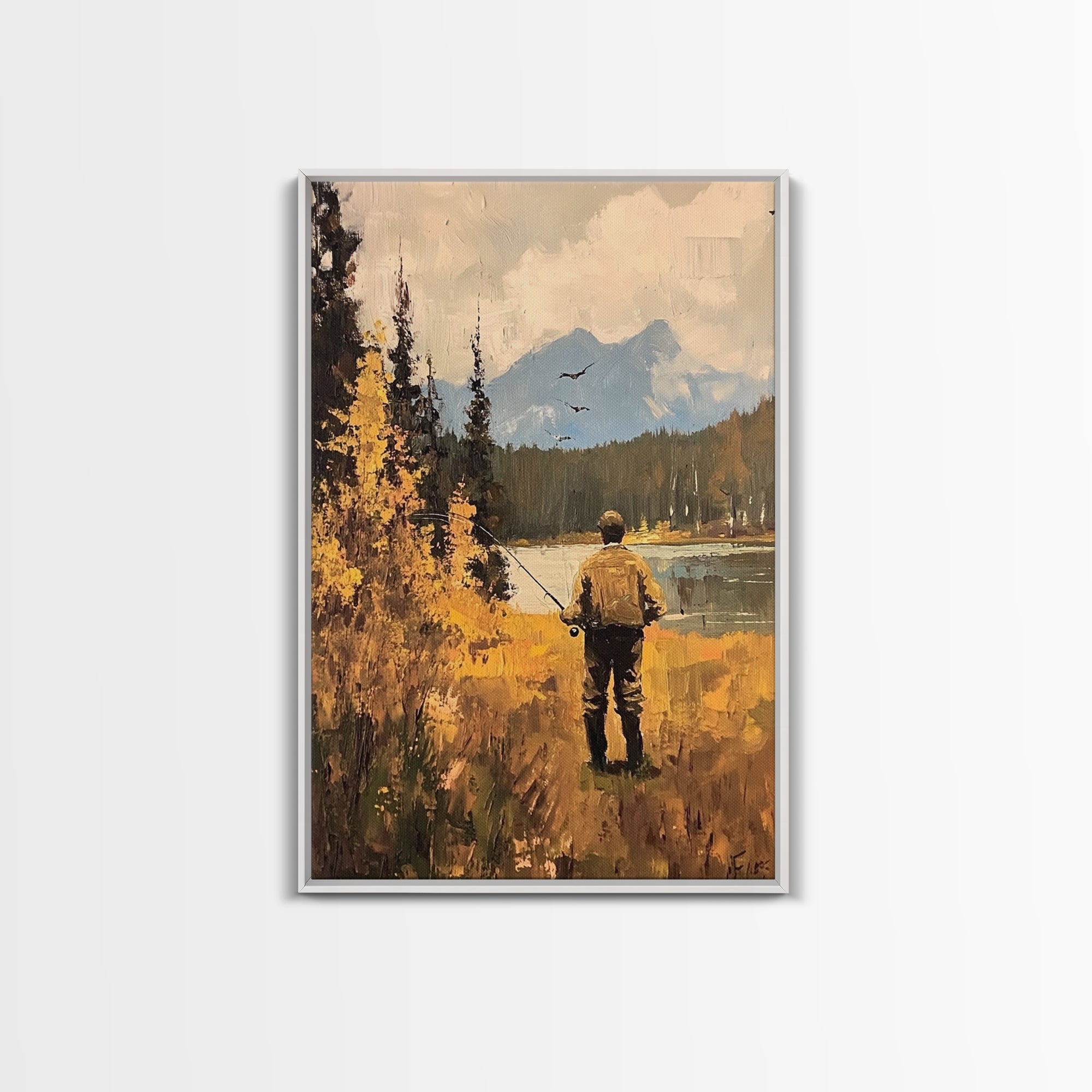 Trout Fly FIshing Wall Art Home Decor, Fly Fishing Painting Canas Print, Cabin Art, Cabin Decor, Fishing Cabin Art, Gift For Dad, Gift For Him