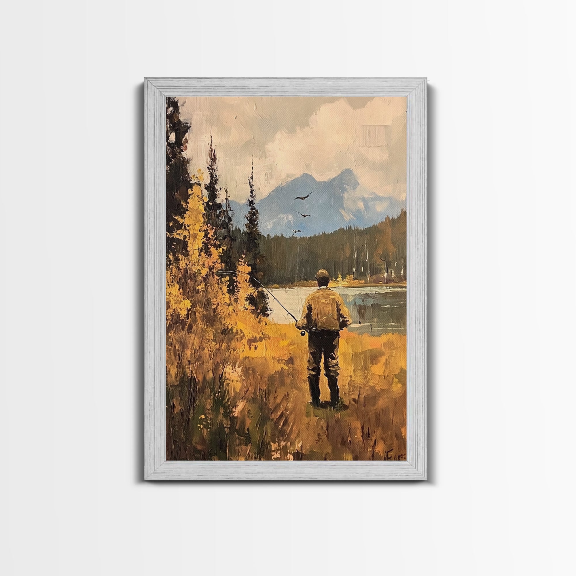 Trout Fly FIshing Wall Art Home Decor, Fly Fishing Painting Canas Print, Cabin Art, Cabin Decor, Fishing Cabin Art, Gift For Dad, Gift For Him