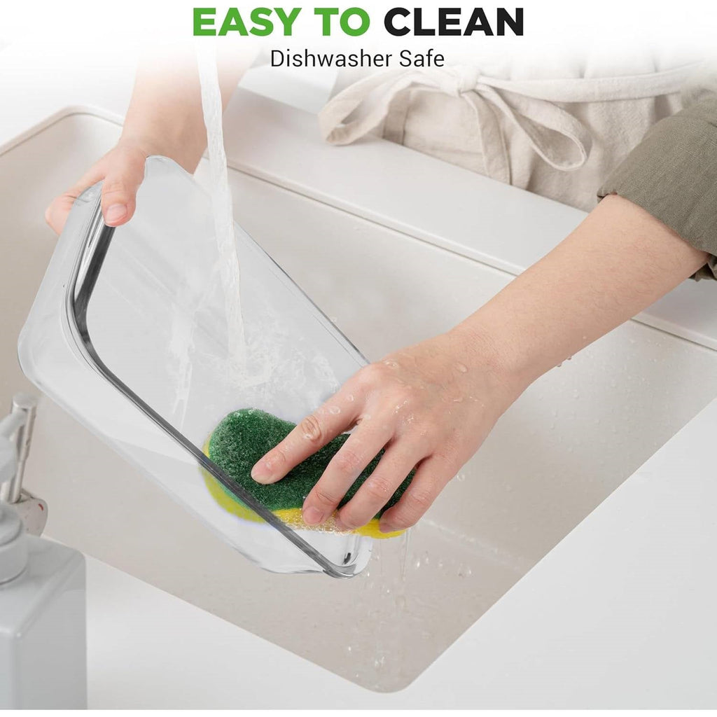 Set of 4 - Rectangular Oven Safe Glass Bakeware Set with Blue Plastic Lids