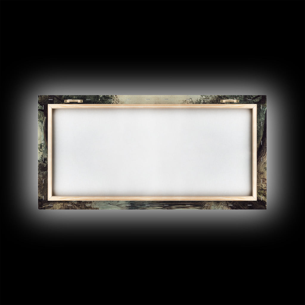 Elk Drinking Water In The Forest, Framed Canvas Print, Nature Art, Rustic Cabin Decor, Modern Farmhouse Wall Art