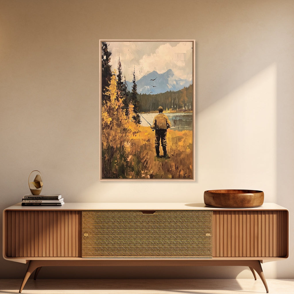 Trout Fly FIshing Wall Art Home Decor, Fly Fishing Painting Canas Print, Cabin Art, Cabin Decor, Fishing Cabin Art, Gift For Dad, Gift For Him