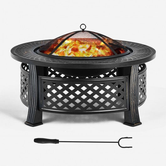 Outdoor Fire Pit with BBQ Grill and High-temp Resistance Finish