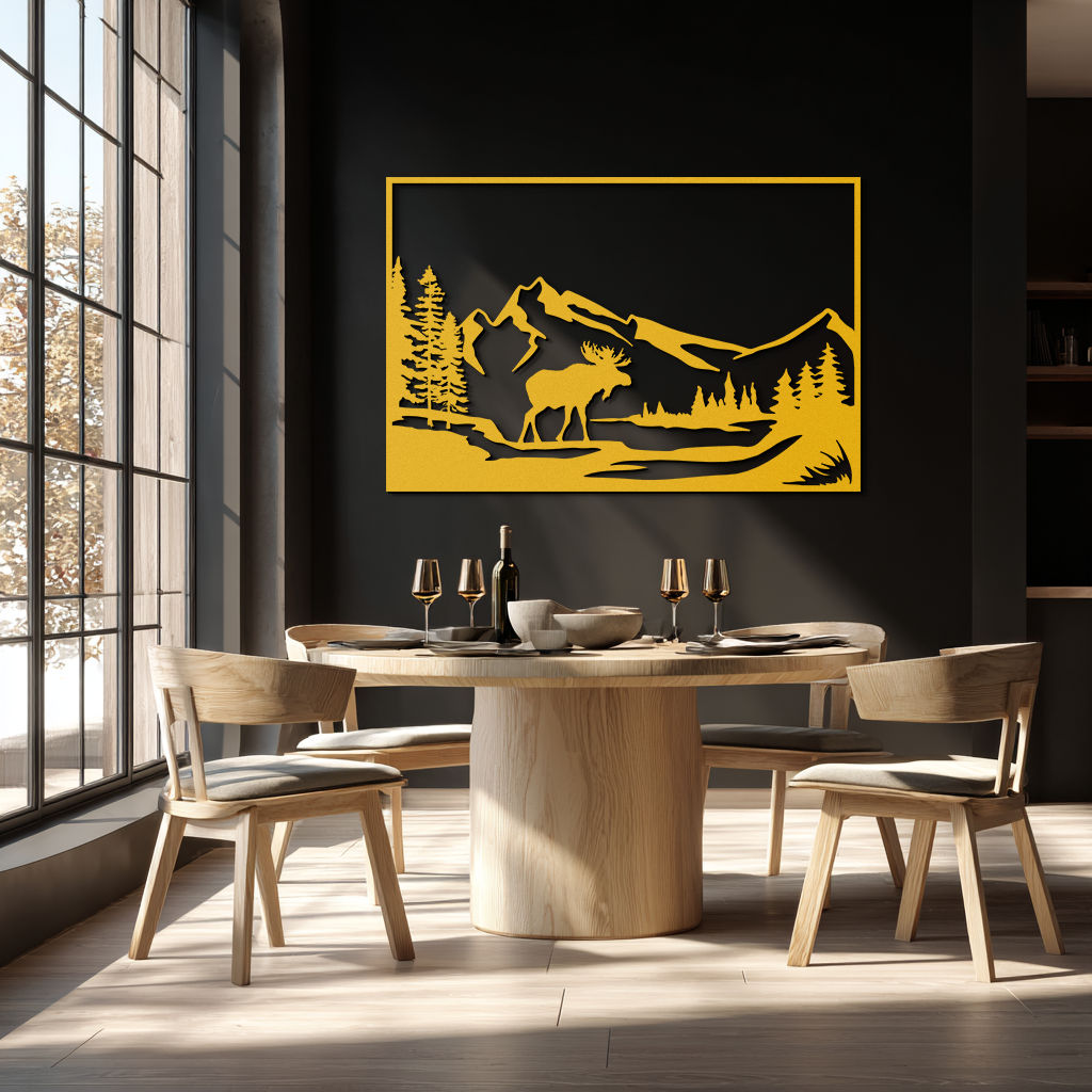 Mountain Moose Metal Wall Art - Steel Wall Decor for Home and Cabin - KAF020