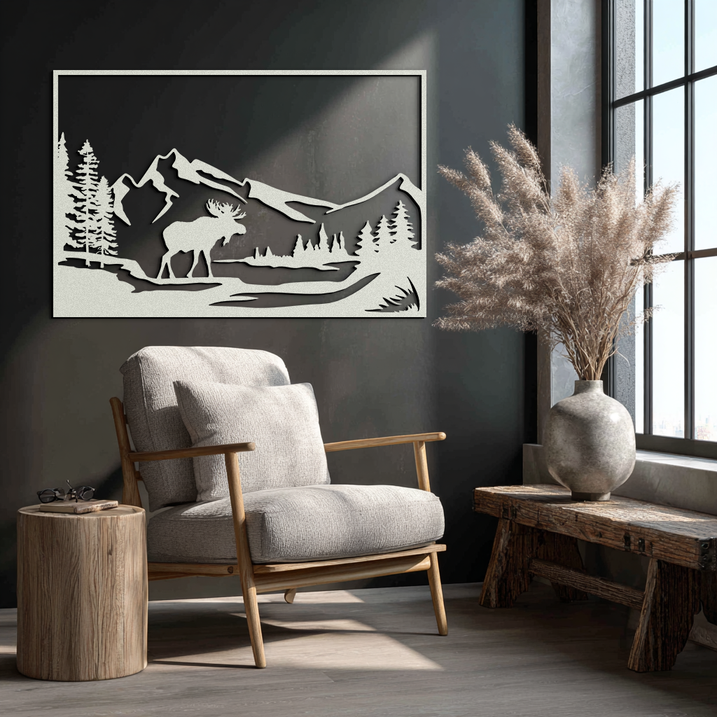 Mountain Moose Metal Wall Art - Steel Wall Decor for Home and Cabin - KAF020