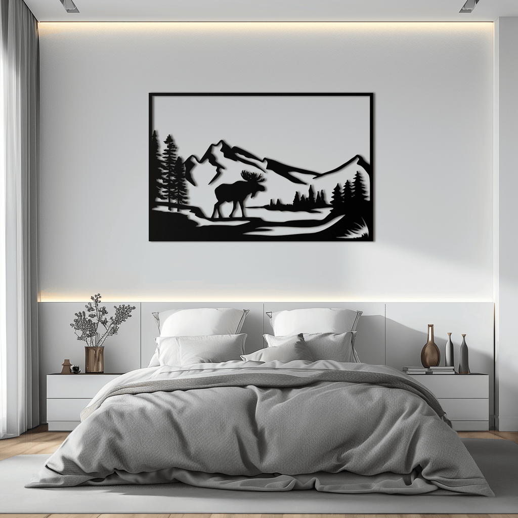 Mountain Moose Metal Wall Art - Steel Wall Decor for Home and Cabin - KAF020