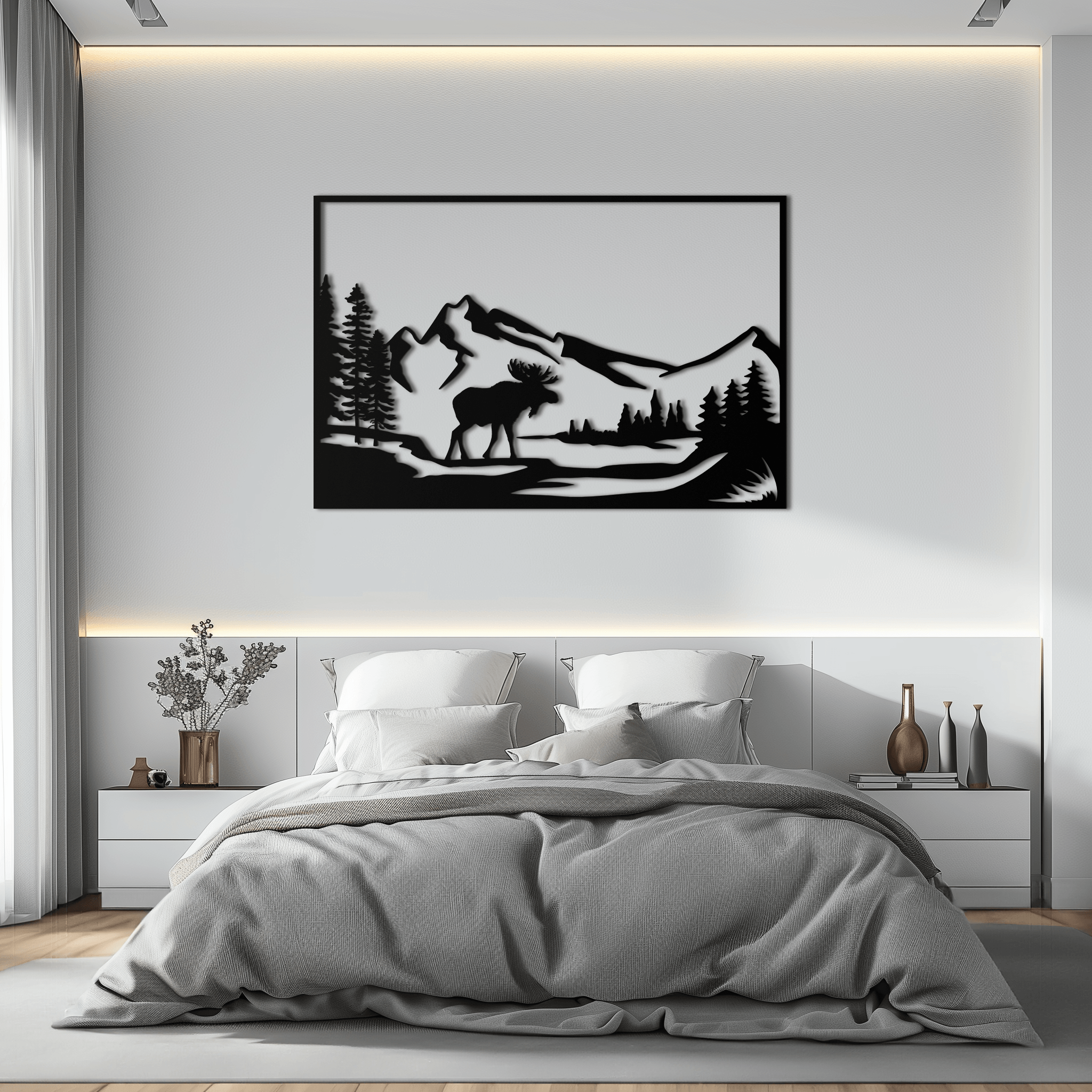 Mountain Moose Metal Wall Art - Steel Wall Decor for Home and Cabin - KAF020