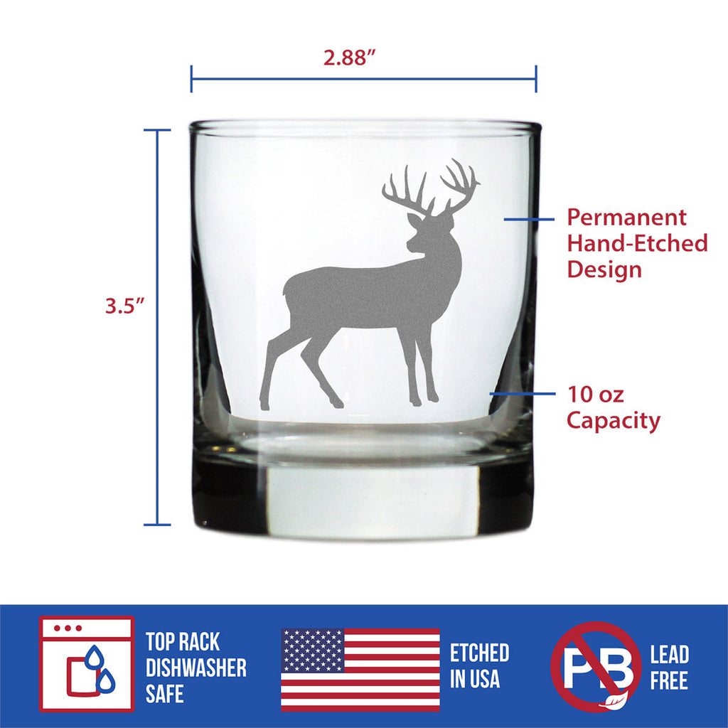 Deer Whiskey Rocks Glass - Cabin Themed Gifts or Rustic Decor for Men and Women - Fun Whisky Drinking Tumbler - 10.25 oz