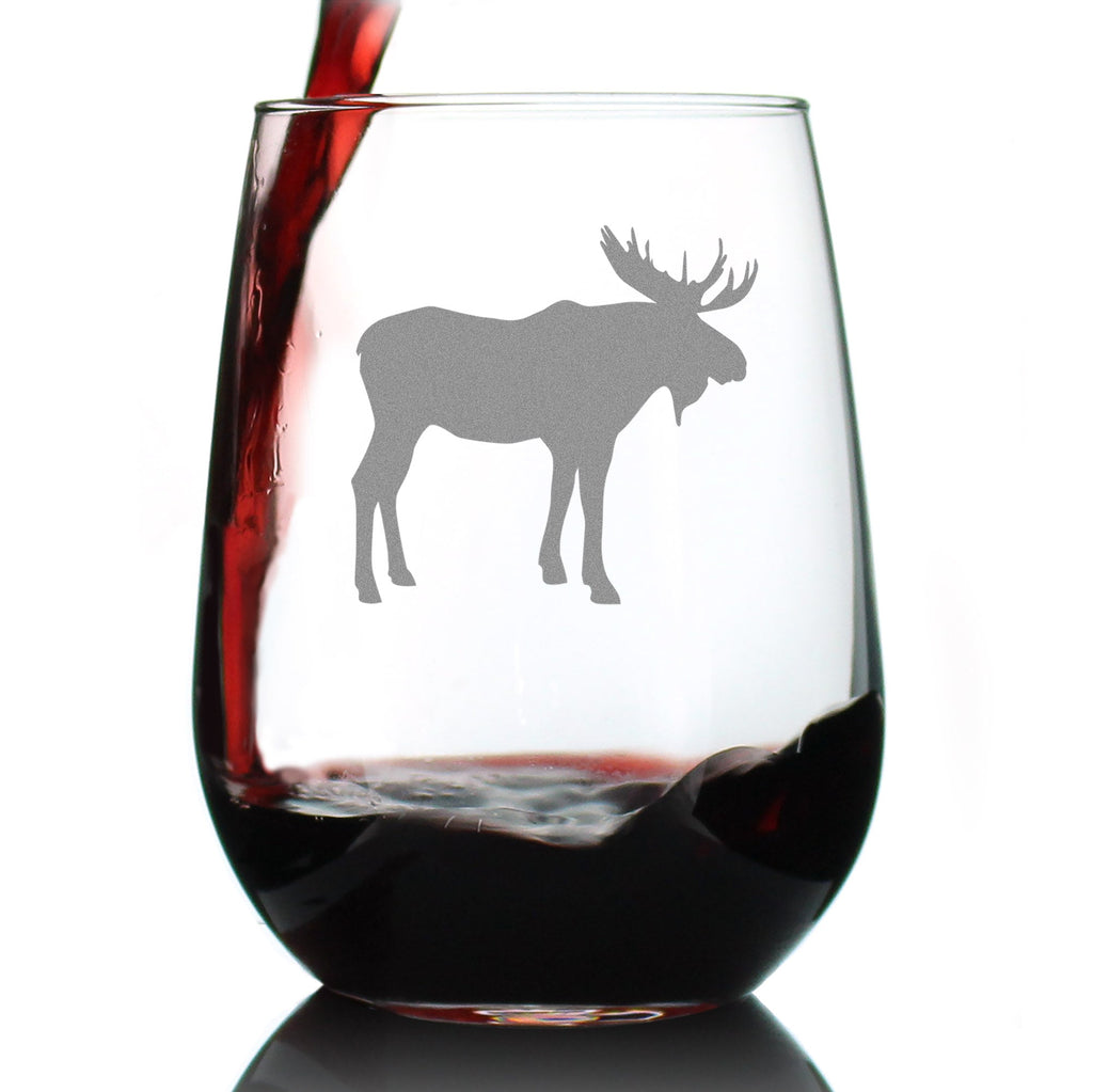 Moose Stemless Wine Glass - Cabin Themed Gifts or Rustic Decor for Women and Men - Engraved Silhouette - Large