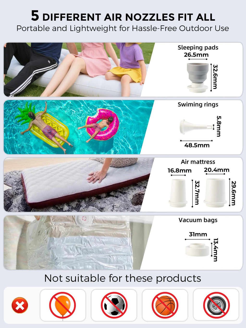 Qunature Mini Electric Air Pump for Camping & Outdoor Gear