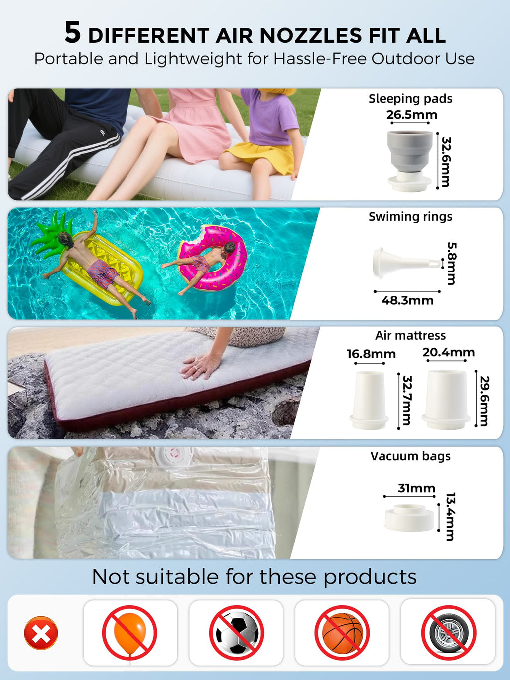 Qunature Mini Electric Air Pump for Camping & Outdoor Gear